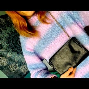 Black leather H&M mini purse with gold chain strap